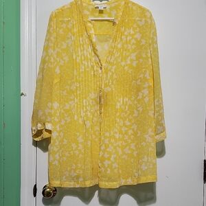Charter Club Yellow Relaxed Blouse with Pleats